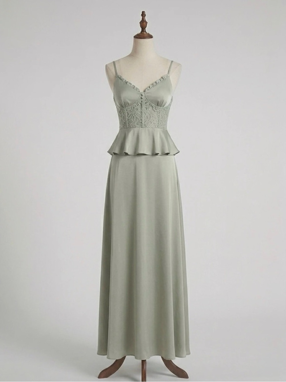 Vici Sage Green Lace-Trim Peplum Maxi Dress